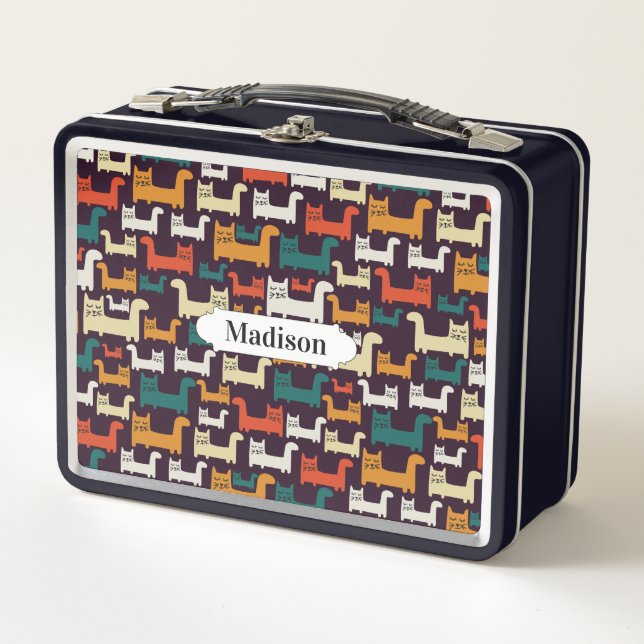 Colourful Cats Pattern custom name lunch boxes (Front)