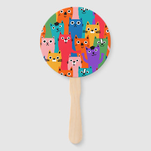 Colourful cats pattern hand fan