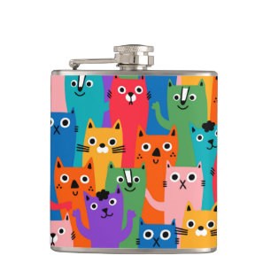 Colourful cats pattern hip flask