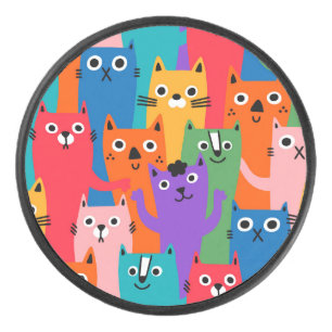 Colourful cats pattern hockey puck