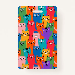 Colourful cats pattern ID badge
