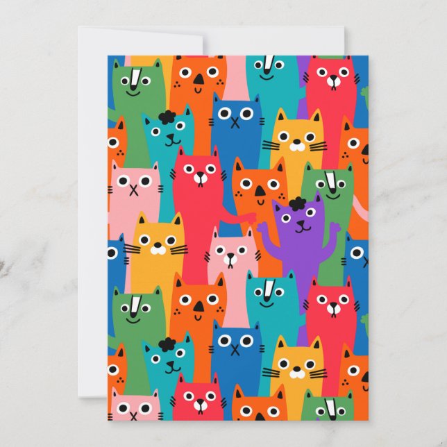 Colourful cats pattern invitation (Front)