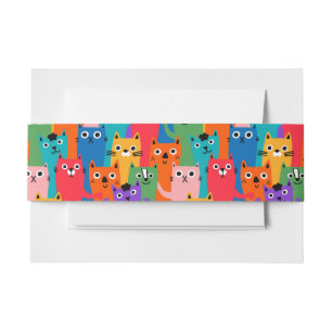 Colourful cats pattern invitation belly band