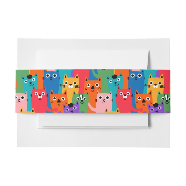 Colourful cats pattern invitation belly band (Front Example)