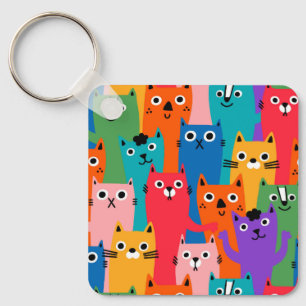 Colourful cats pattern key ring