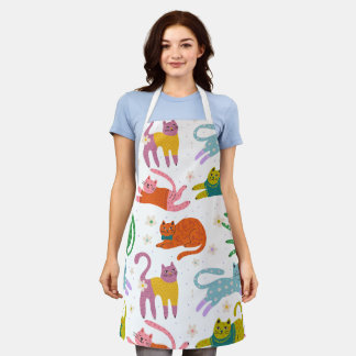 Colourful Cats Pattern Kitchen Apron