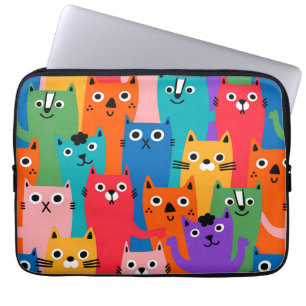 Colourful cats pattern laptop sleeve