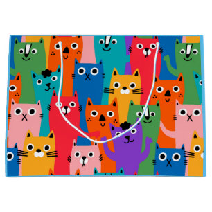 Colourful cats pattern large gift bag