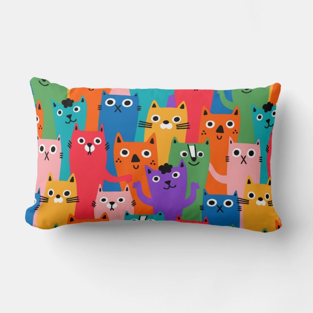 Colourful cats pattern lumbar cushion (Front)