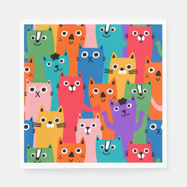 Colourful cats pattern napkin (Front)