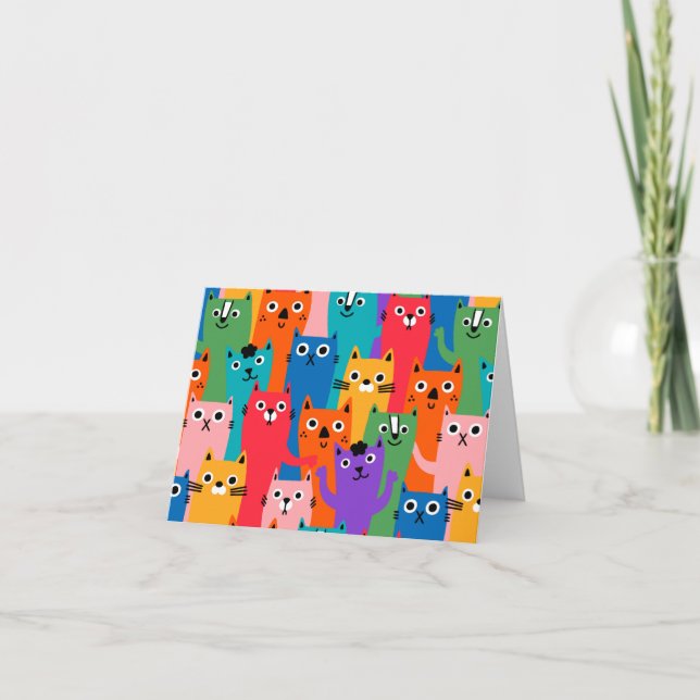 Colourful cats pattern note card (Front)