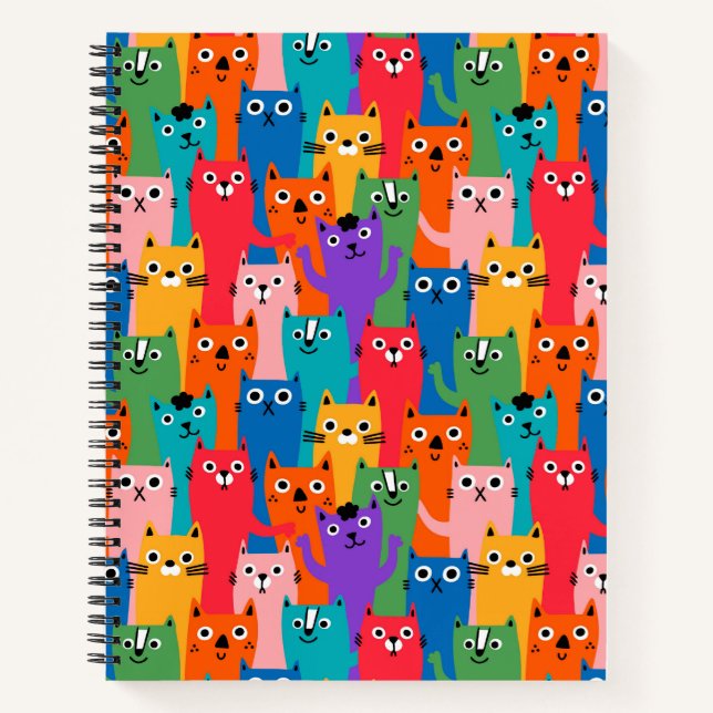 Colourful cats pattern notebook (Front)
