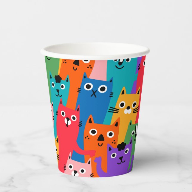 Colourful cats pattern paper cups (Front)