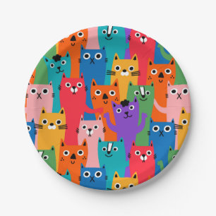 Colourful cats pattern paper plate