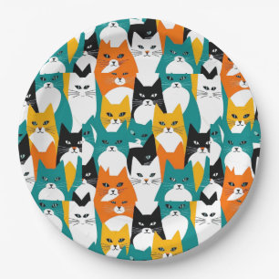 Colourful Cats Pattern Paper Plates