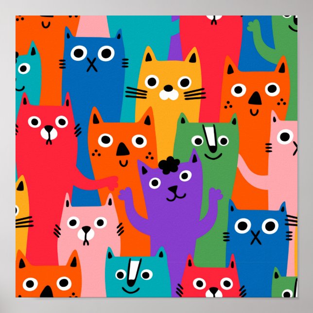Colourful cats pattern poster (Front)