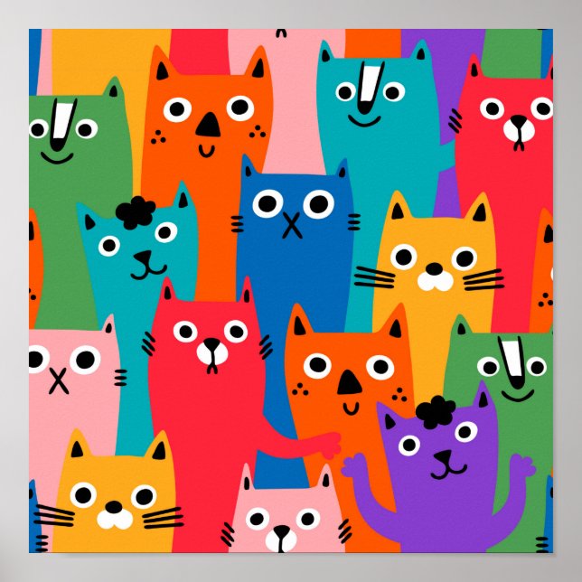 Colourful cats pattern poster (Front)
