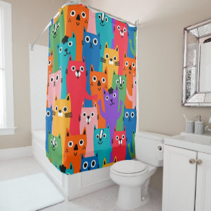 Colourful cats pattern shower curtain