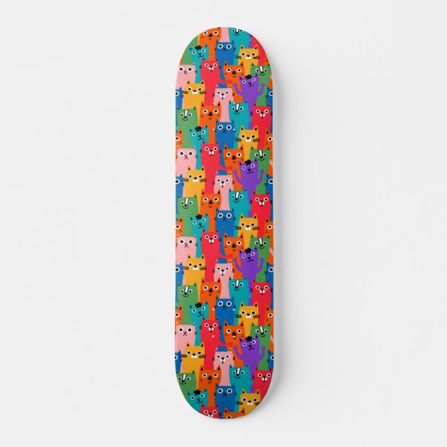 Colourful cats pattern skateboard (Front)