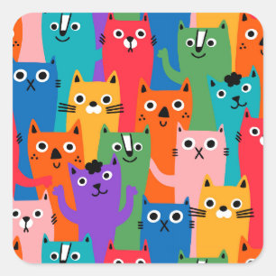 Colourful cats pattern square sticker