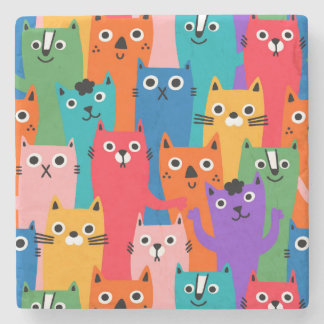 Colourful cats pattern stone coaster