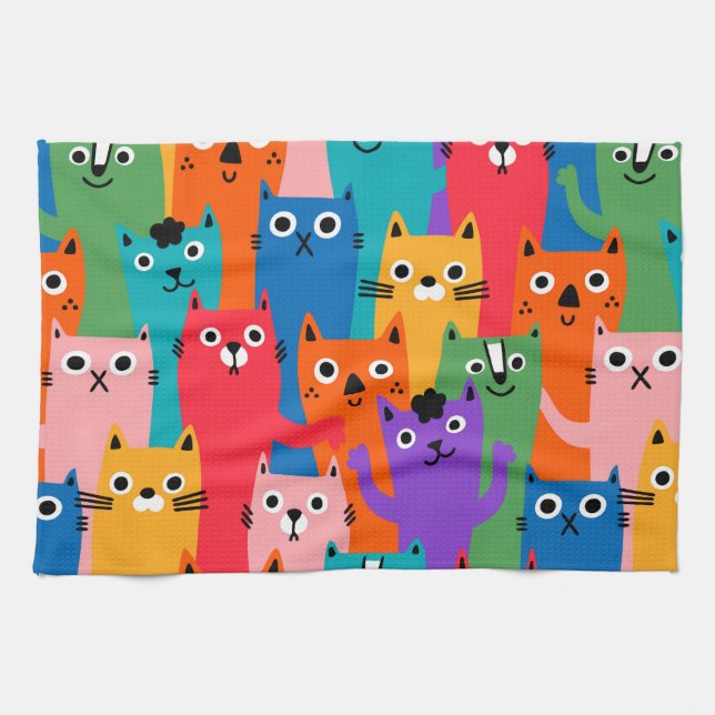 Colourful cats pattern tea towel (Horizontal)