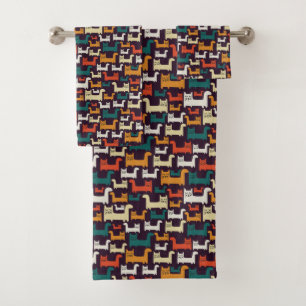 Colourful Cats Pattern towel set