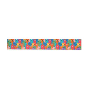 Colourful cats pattern wrap around label
