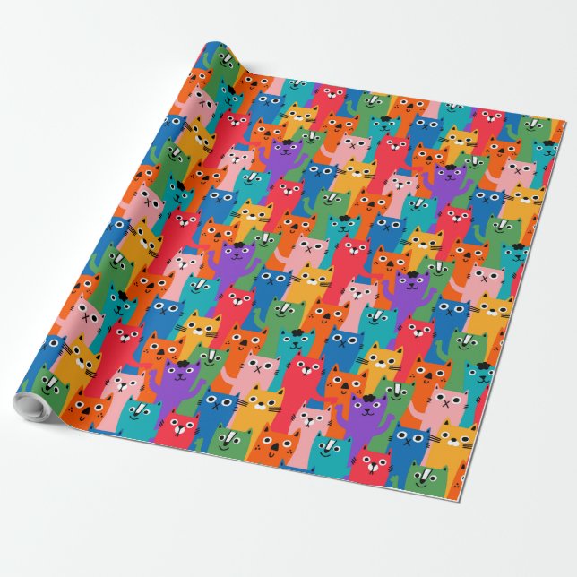 Colourful cats pattern wrapping paper (Unrolled)