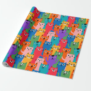 Colourful cats pattern wrapping paper