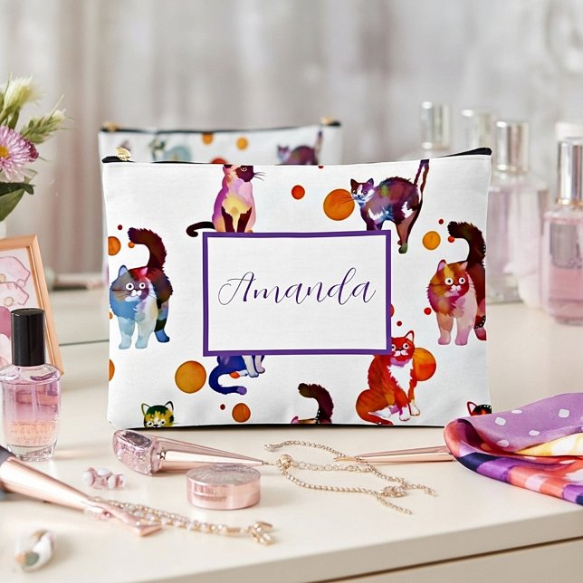 Colourful cats personalised accessory pouch (Creator Uploaded)