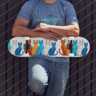 Colourful Cats Skateboard Deck for Cat Lovers