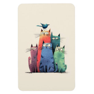 Colourful Cats Stack – Cute Whimsical Cat Art Magnet