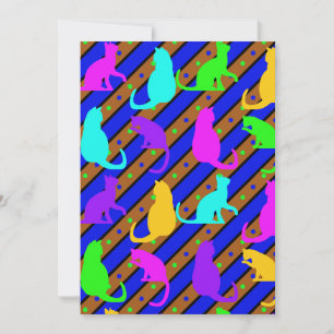 Colourful Cats stripes and polkadots Animal art Holiday Card