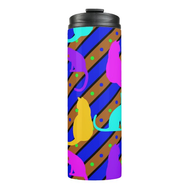 Colourful Cats stripes and polkadots Animal art Thermal Tumbler (Front)