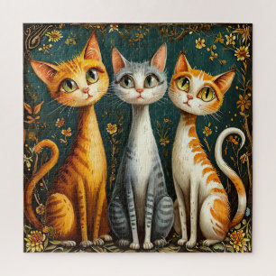 Colourful Cats Trio Gift For Cat Lovers Jigsaw Puzzle