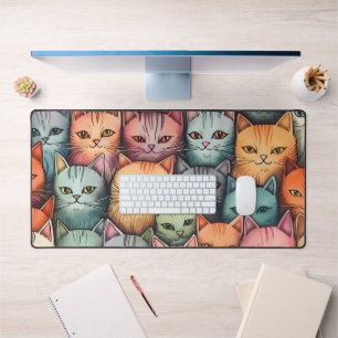 Colourful Cats Whimsical Doodle  Desk Mat