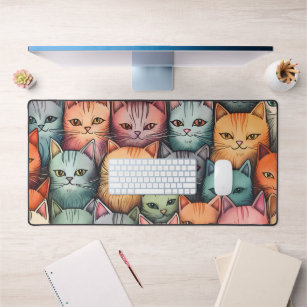 Colourful Cats Whimsical Doodle  Desk Mat