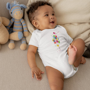 Colourful Celebration Party  balloons & ribbon Baby Bodysuit