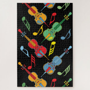Colourful Cellos and Music Notes Pattern Jigsaw Puzzle