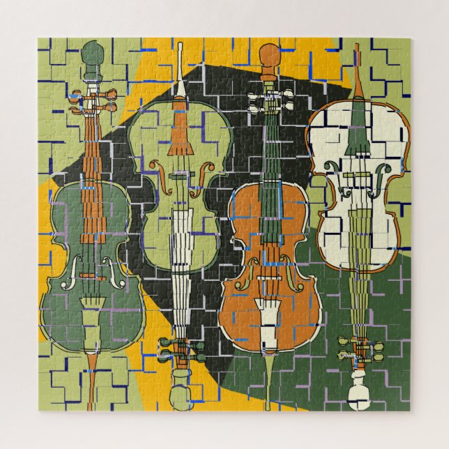 Colourful Cellos Pattern Blues Jigsaw Puzzle (Vertical)