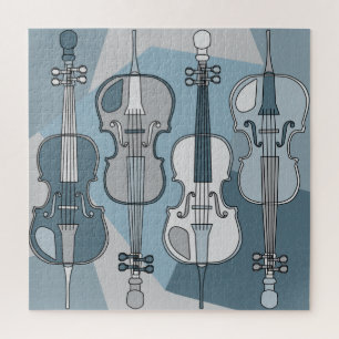 Colourful Cellos Pattern Blues Jigsaw Puzzle