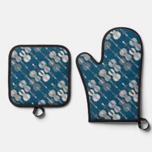 Colourful Cellos Pattern  Oven Mitt & Pot Holder Set