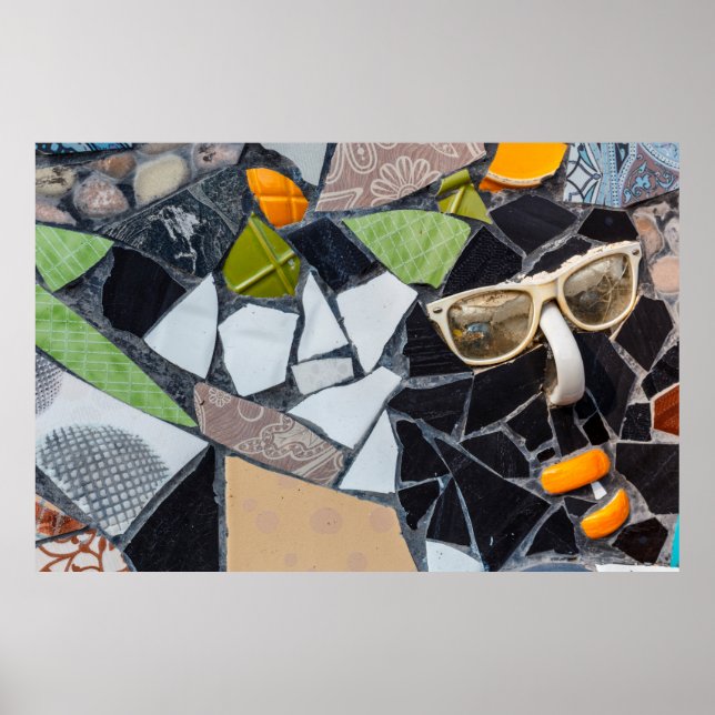 Colourful ceramic mosaic floor or wall. Creative r Poster (Front)