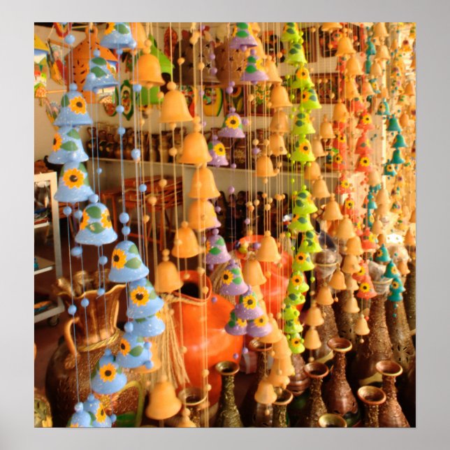 Colourful Ceramic Wind Chimes at a Market Poster (Front)