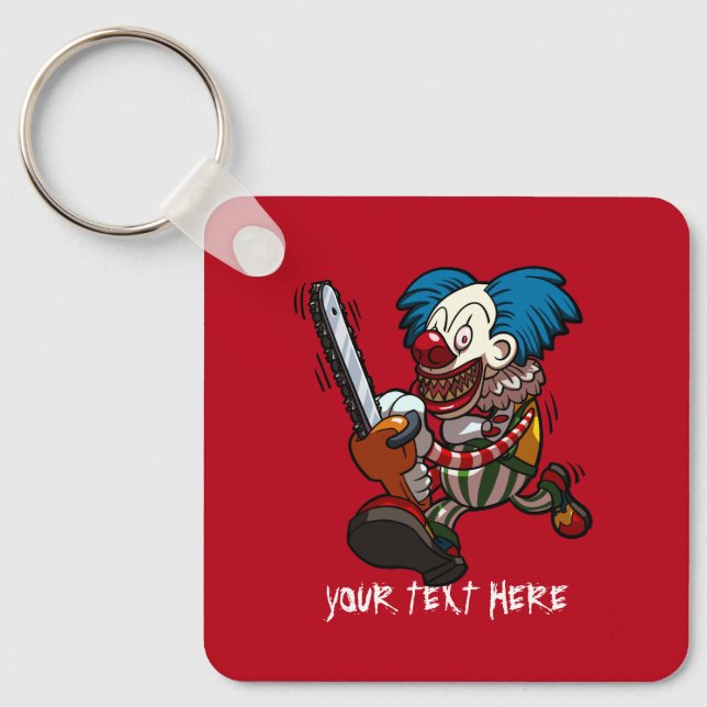 Colourful Chainsaw Clown Halloween Horror Cartoon Key Ring (Front)