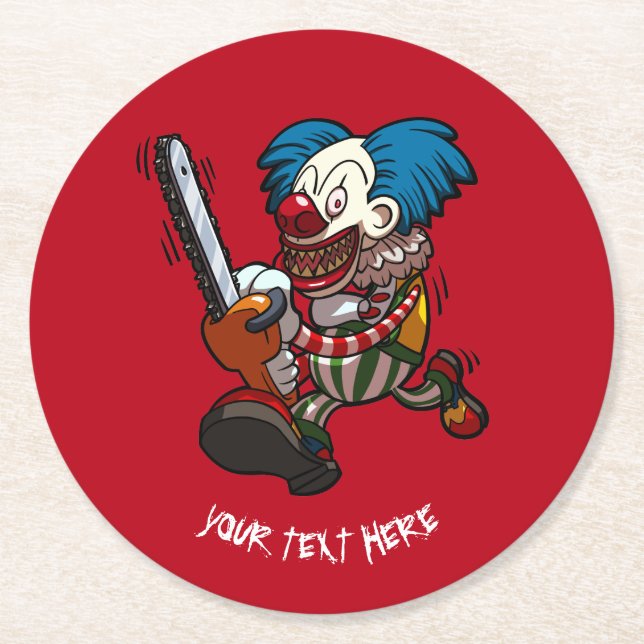 Colourful Chainsaw Clown Halloween Horror Cartoon Round Paper Coaster (Front)