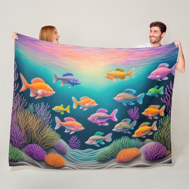 Colourful Chalk Drawing Fish Fleece Blanket (In Situ)
