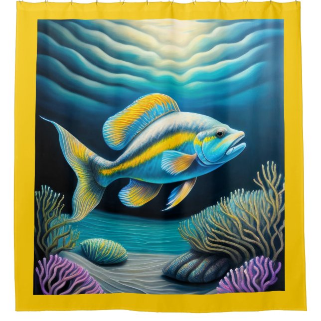 Colourful Chalk Drawing Reef Fish Shower Curtain (Front)