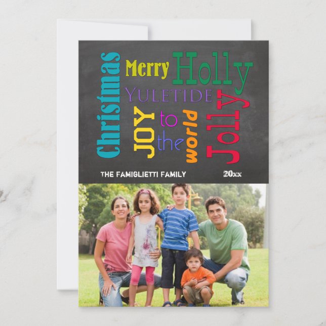 Colourful Chalkboard Typography Flat Photo Card (Front)